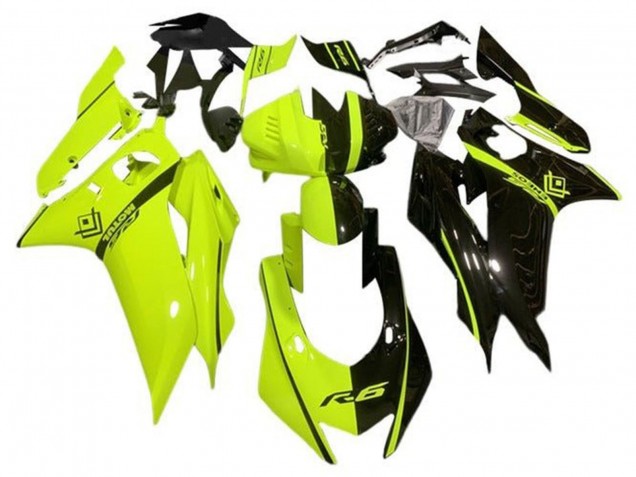 Carenagens Moto Yamaha YZF R6 2017-2023 - Amarelo Néon Preto Brilhante Divisão