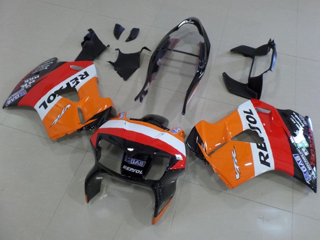 Carenagens Moto Honda VFR 800 1998-2001 - Laranja Branco Vermelho Preto Brilhante Repsol