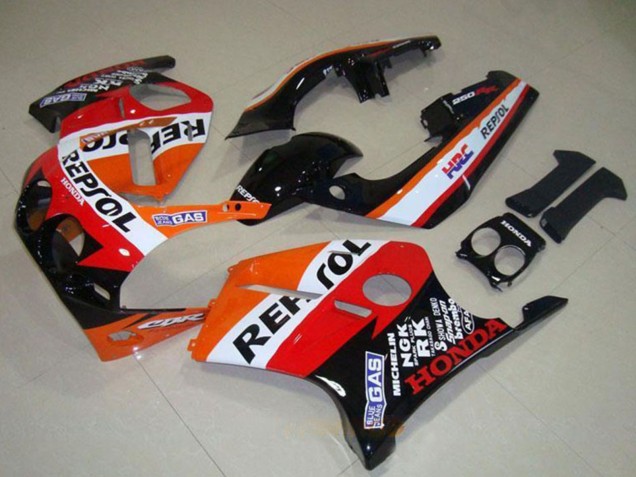 Carenagens Moto Honda CBR250RR MC19 1988-1989 - Laranja Branco Vermelho Preto Brilhante Repsol