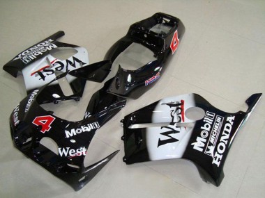 Carenagens Moto Honda CBR250RR MC19 1988-1989 - Preto Brilhante Branco West Mobil HRC 4