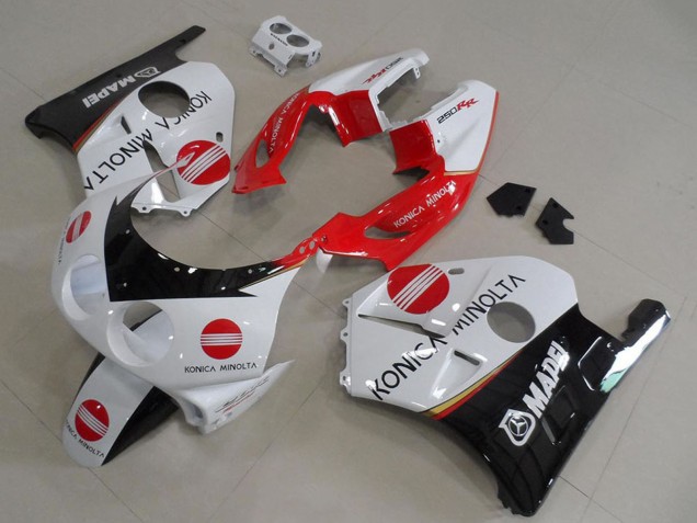 Carenagens Moto Honda CBR250RR MC22 1990-1998 - Branco Vermelho Preto Brilhante Konica Minolta