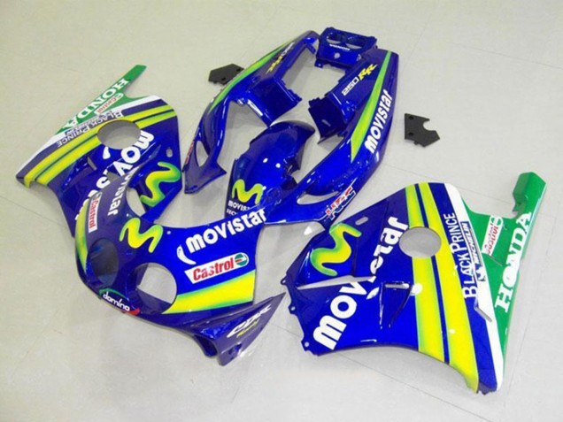 Carenagens Moto Honda CBR250RR MC22 1990-1998 - Azul Amarelo Verde MoviStar Castrol