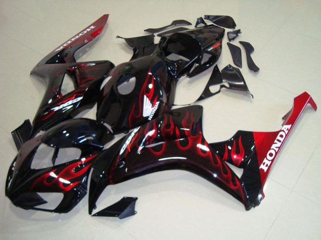 Kits Carenagem Moto Honda CBR1000RR 2006-2007 - Preto Brilhante Vermelho Chama