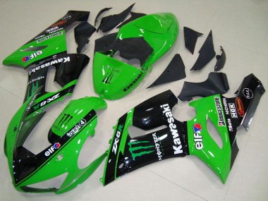 Carenagens Moto Kawasaki ZX6R 2005-2006 - Verde Preto Brilhante Elf Monstro
