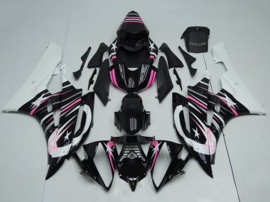 Carenagens Moto Yamaha YZF R6 2006-2007 - Branco Preto Brilhante Rosa Estrela Chama