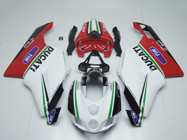 Carenagens Moto Ducati 749 999 2005-2006 - Branco Vermelho Verde Preto Brilhante Enel Generali Tim