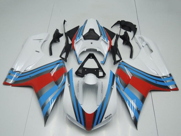 Carenagens Moto Ducati 848 1098 1198 2007-2014 - Branco Azul Vermelho