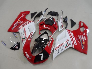 Carenagens Moto Ducati 848 1098 1198 2007-2014 - Branco Vermelho Preto Brilhante Banner 7