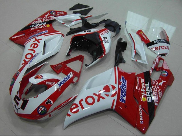 Carenagem Moto Ducati 848 1098 1198 2007-2014 - Branco Vermelho Preto Brilhante Valsir Xerox OEM Estilo 21