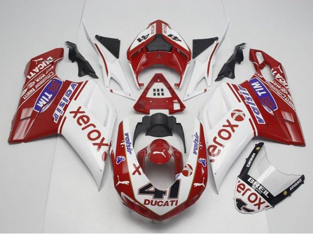 Carenagens Moto Ducati 848 1098 1198 2007-2014 - Branco Vermelho Preto Brilhante Valsir Xerox OEM Estilo 41