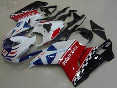 Carenagem Moto Ducati 848 2007-2014 - Branco Vermelho Azul Preto Brilhante Corse 69