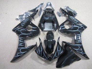 Carenagens Moto Yamaha YZF R6 2003-2004 - Preto Brilhante Prata Chama