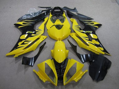 Carenagens Moto Yamaha YZF R6 2008-2016 - Amarelo Preto Brilhante Chama