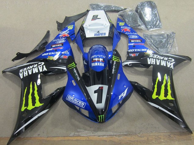 Carenagens Moto Yamaha YZF R1 2002-2003 - Branco Azul Preto Amarelo Néon Monstro Graves 1