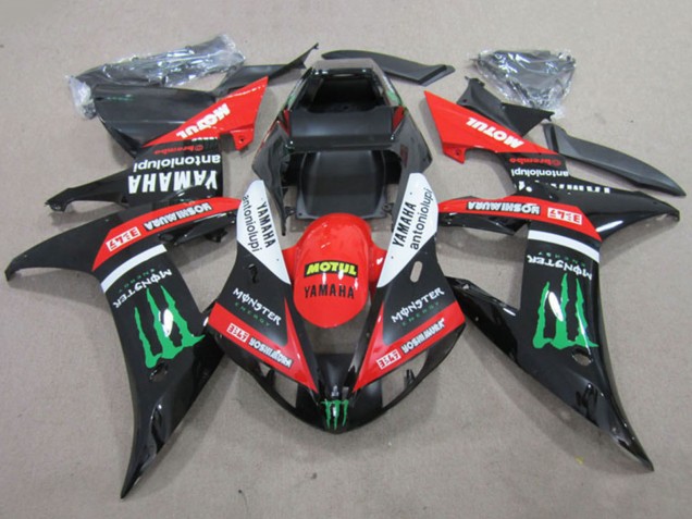 Carenagens Moto Yamaha YZF R1 2002-2003 - Vermelho Preto Brilhante Branco Verde Motul Monstro