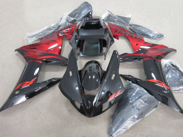 Carenagens Moto Yamaha YZF R1 2002-2003 - Preto Brilhante Vermelho Chama