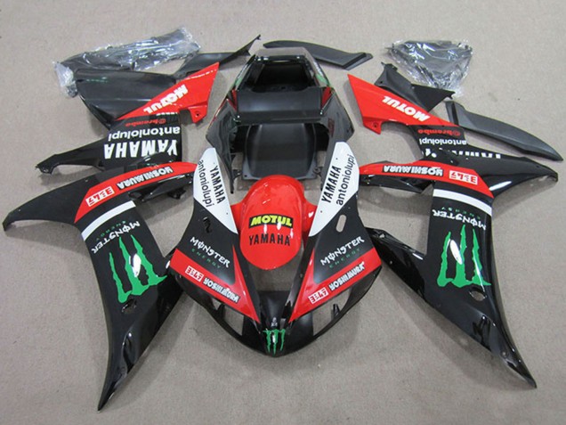 Carenagens Moto Yamaha YZF R1 2004-2006 - Vermelho Branco Preto Brilhante Verde Motul Monstro