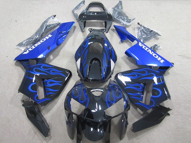 Kits Carenagem Moto Honda CBR600RR 2005-2006 - Preto Brilhante Azul Chama