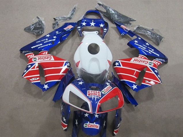 Carenagens Moto Honda CBR600RR 2005-2006 - Branco Vermelho Azul Cycle World Castrol