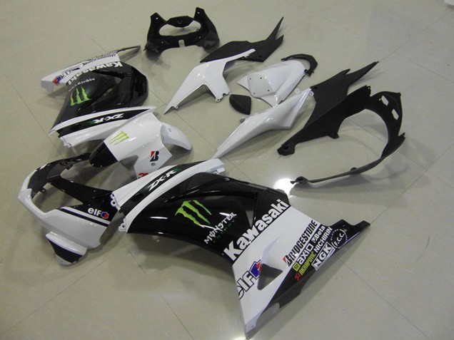 Carenagens Moto Kawasaki ZX250R 2008-2012 - Branco Preto Brilhante Verde Elf Monstro