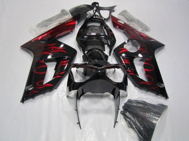 Carenagem Moto Kawasaki ZX6R 2003-2004 - Preto Brilhante Vermelho Chama