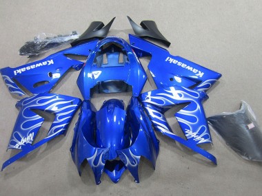 Carenagem Moto Kawasaki ZX10R 2004-2005 - Azul Branco Chama