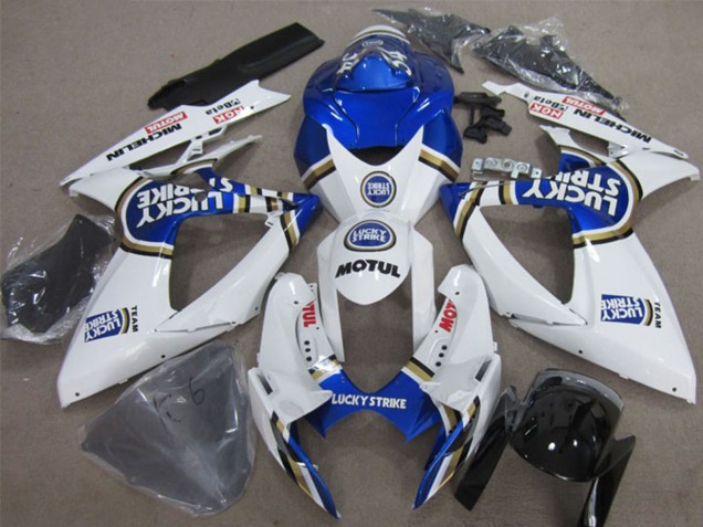 Carenagens Moto Suzuki GSXR 600 2006-2007 - Branco Azul Lucky Strike Motul