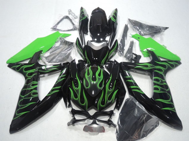 Carenagens Moto Suzuki GSXR 600 2008-2010 - Preto Brilhante Verde Chama