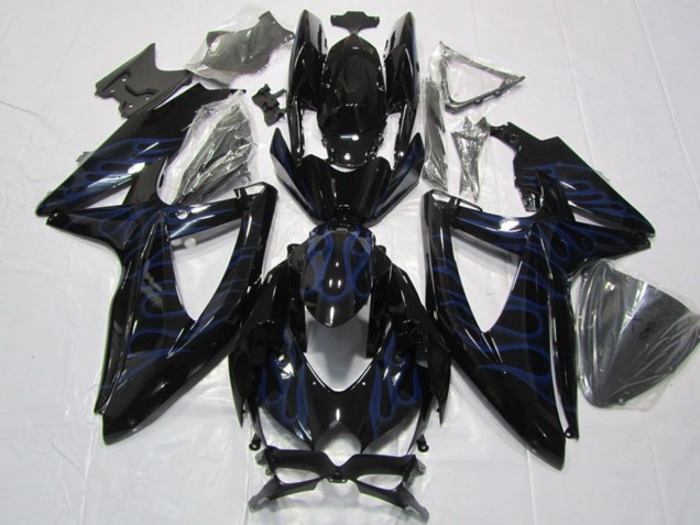 Carenagens Moto Suzuki GSXR 600 2008-2010 - Preto Brilhante Azul Chama
