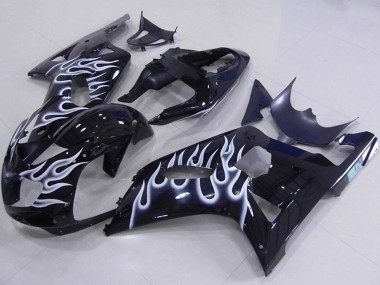 Carenagens Moto Suzuki GSXR 750 2001-2003 - Preto Brilhante Branco Chama