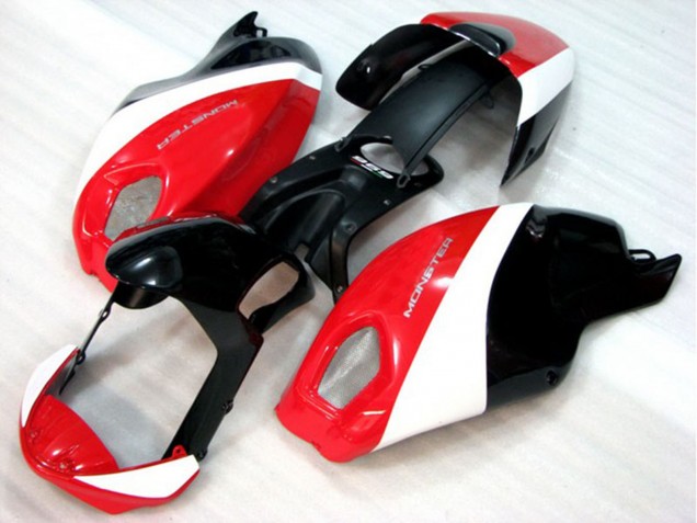 Carenagem Moto Ducati Monster 696 2008-2012 - Branco Vermelho Preto Brilhante