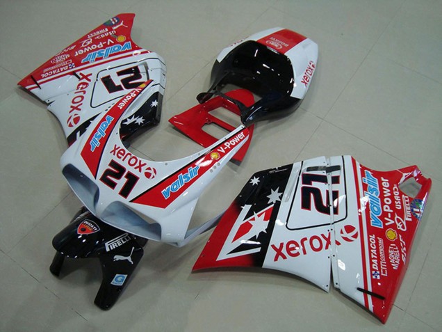 Carenagens Moto Ducati 748 916 996 996S 1993-2005 - Branco Vermelho Preto Brilhante Valsir Xerox 21