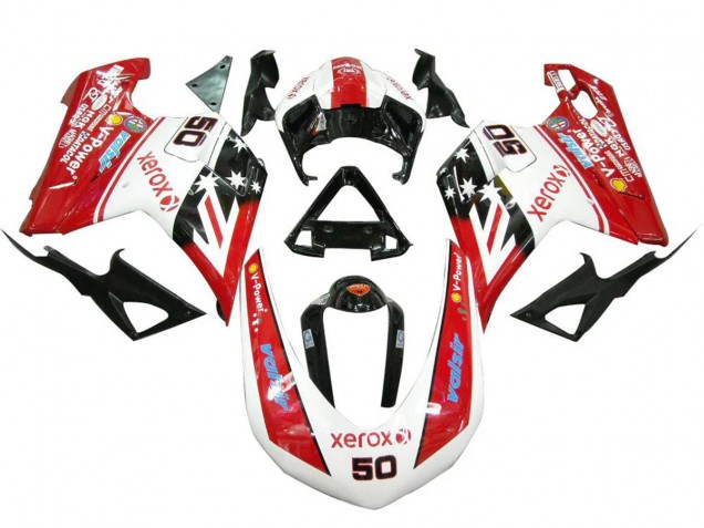 Carenagens Moto Ducati 848 1098 1198 2007-2014 - Branco Vermelho Preto Brilhante Valsir Xerox 50