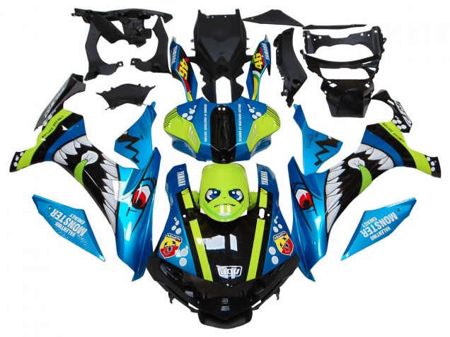 Carenagens Moto Yamaha YZF R1 2015-2019 - Azul Verde Preto Tubarão
