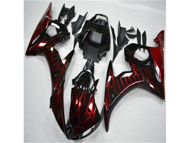 Plástico Yamaha R6 2003-2005 - Preto Vermelho Chama Plástico Yamaha R6 2003-2005 - Preto Vermelho Chama