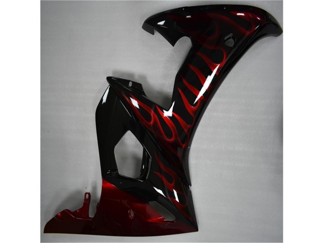Plástico Yamaha R6 2003-2005 - Preto Vermelho Chama Plástico Yamaha R6 2003-2005 - Preto Vermelho Chama