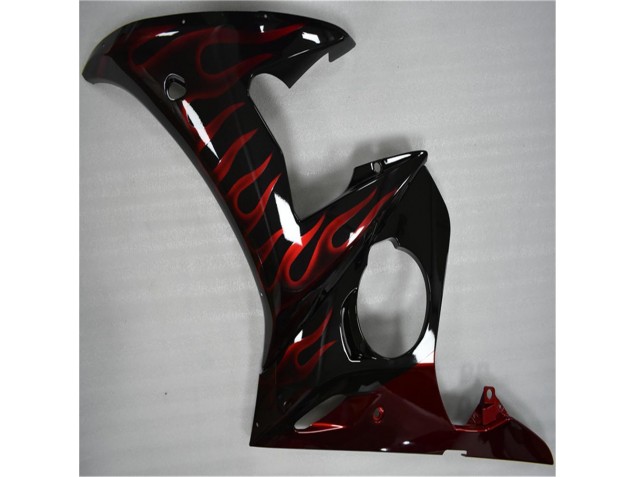 Plástico Yamaha R6 2003-2005 - Preto Vermelho Chama Plástico Yamaha R6 2003-2005 - Preto Vermelho Chama