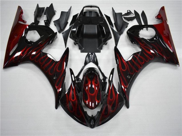 Plástico Yamaha R6 2003-2005 - Preto Vermelho Chama Plástico Yamaha R6 2003-2005 - Preto Vermelho Chama