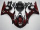 Plástico Yamaha R6 2003-2005 - Preto Vermelho Chama Plástico Yamaha R6 2003-2005 - Preto Vermelho Chama