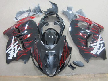 Plásticos Suzuki GSXR 1300 Hayabusa 1996-2007 - Preto Vermelho Chama